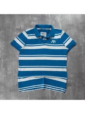 Y2K Light Blue Aeropostale Surf Grunge Striped Distressed Polo Shirt